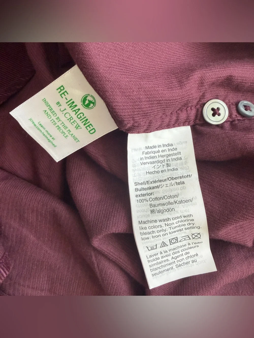 NWT J Crew Men Long-Sleeve Cotton Corduroy Button-Down Shirt Maroon/Burgundy L